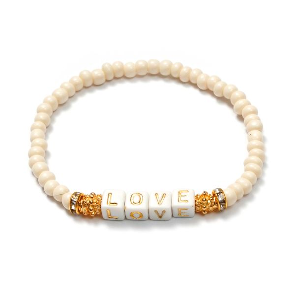Boho Armband LOVE Weiß/Gold