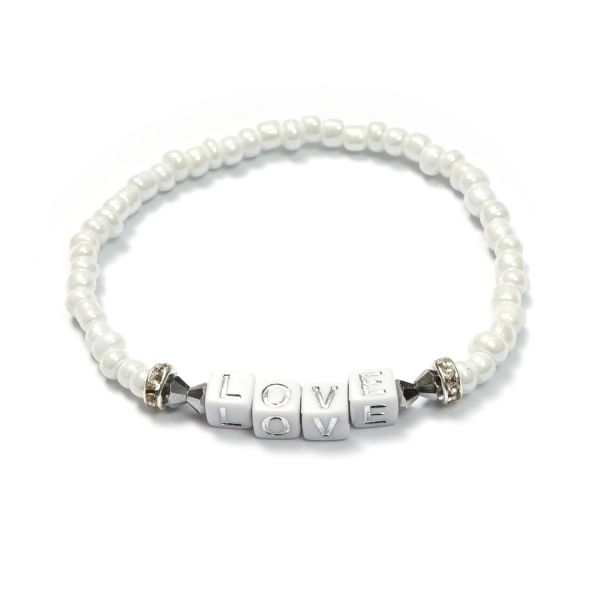 Boho Armband LOVE Weiß/Silber